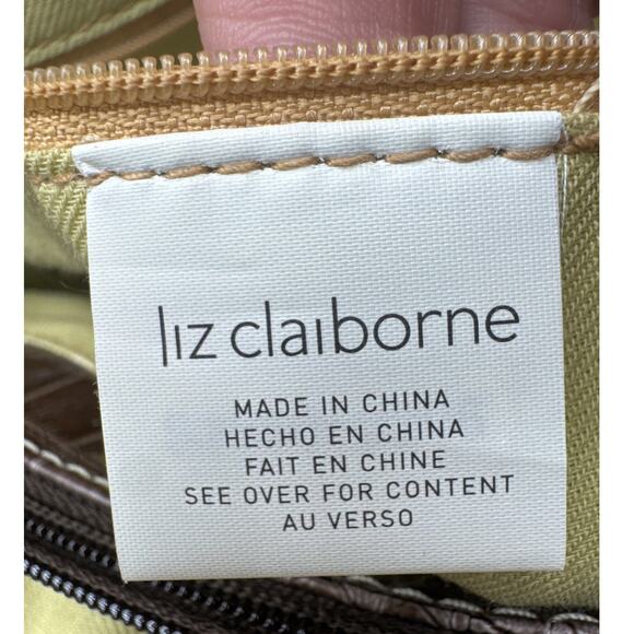 Liz Claiborne Vintage Brown Woven Straw Floral Embroidery Satchel Purse Bag - Picture 9 of 10